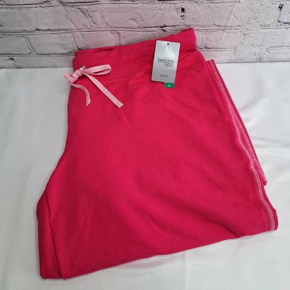 'DANSKIN NOW' FRENCH TERRY LOOSE FIT STRAIGHT-LEG ATHLEISURE PANTS in POSEY PINK - Picture 12 of 15